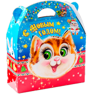 Новогодний подарок «Коробка с маской Кот» – Люкс 1200 г. (картон)