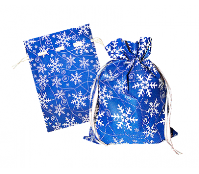 Новогодняя упаковка – Мешочек Снежный (синий) 1000-1500г.